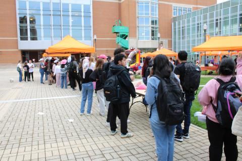 Long line of students at the carnival