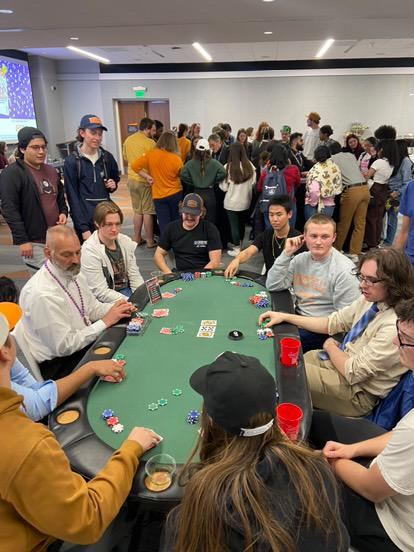 Poker table with a full crowd
